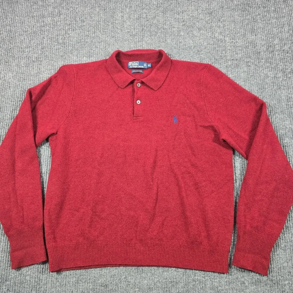 Polo Ralph Lauren Polo Shirt Mens XL Red Lambswool Knit Long Sleeve Casual